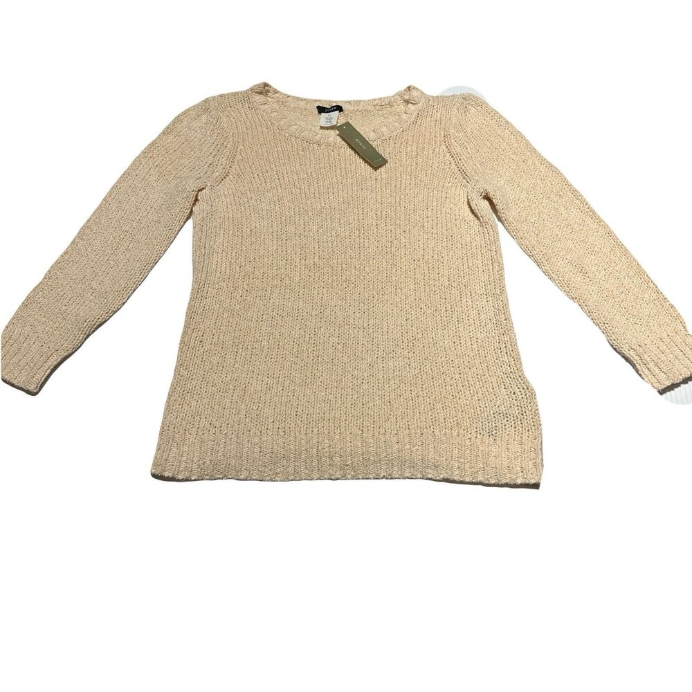 J.Crew Sweater Women's Size XS Ivory Twisted Stitch Pullover Cotton Linen NWT